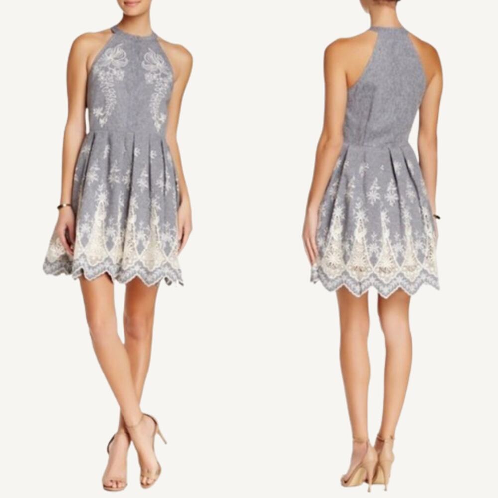 Cynthia Steffe Lace Chambray Linen Embroidered Judith Dress Gray 4